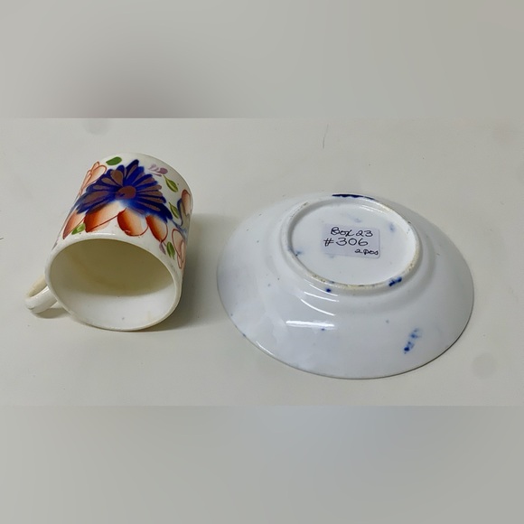 19th Century Antique Gaudy Welsh Grape Pattern Miniature Child’s Mug & Saucer - Picture 11 of 12